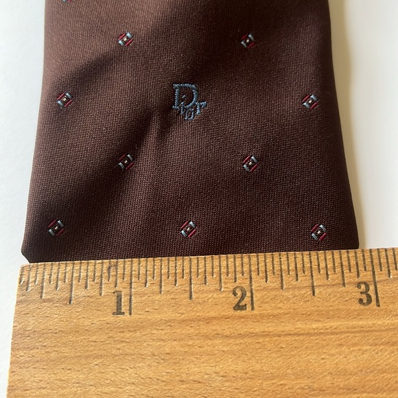 Christian Dior Brown NeckTie with Blue Emblem and Blue, Red & Gold Design - Picture 3 of 6